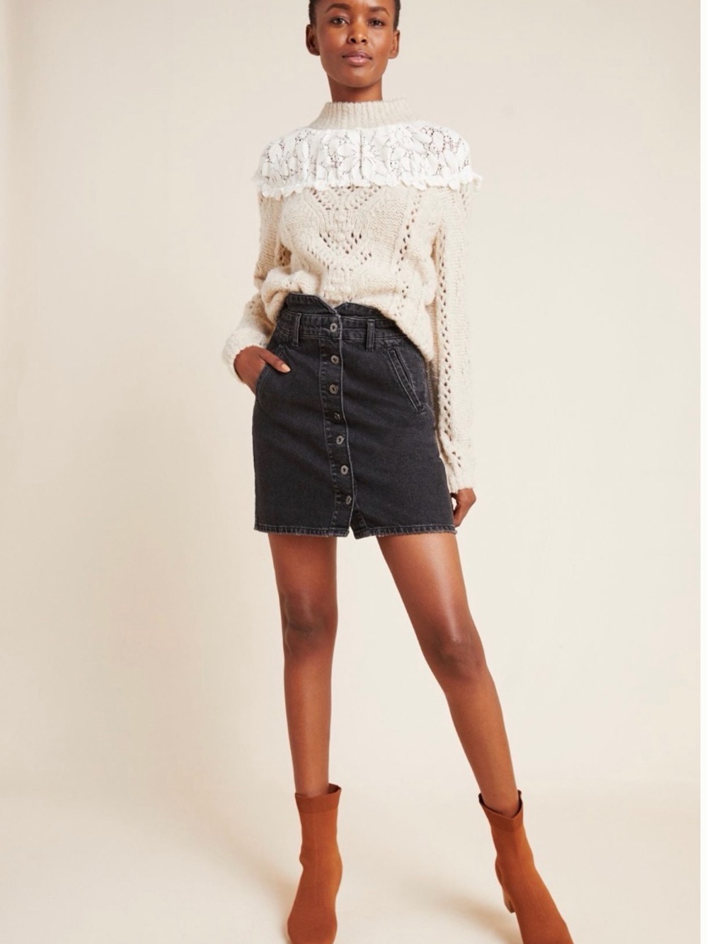 Anthropologie Pilcro and the Letterpress Washed Black Denim Skirt